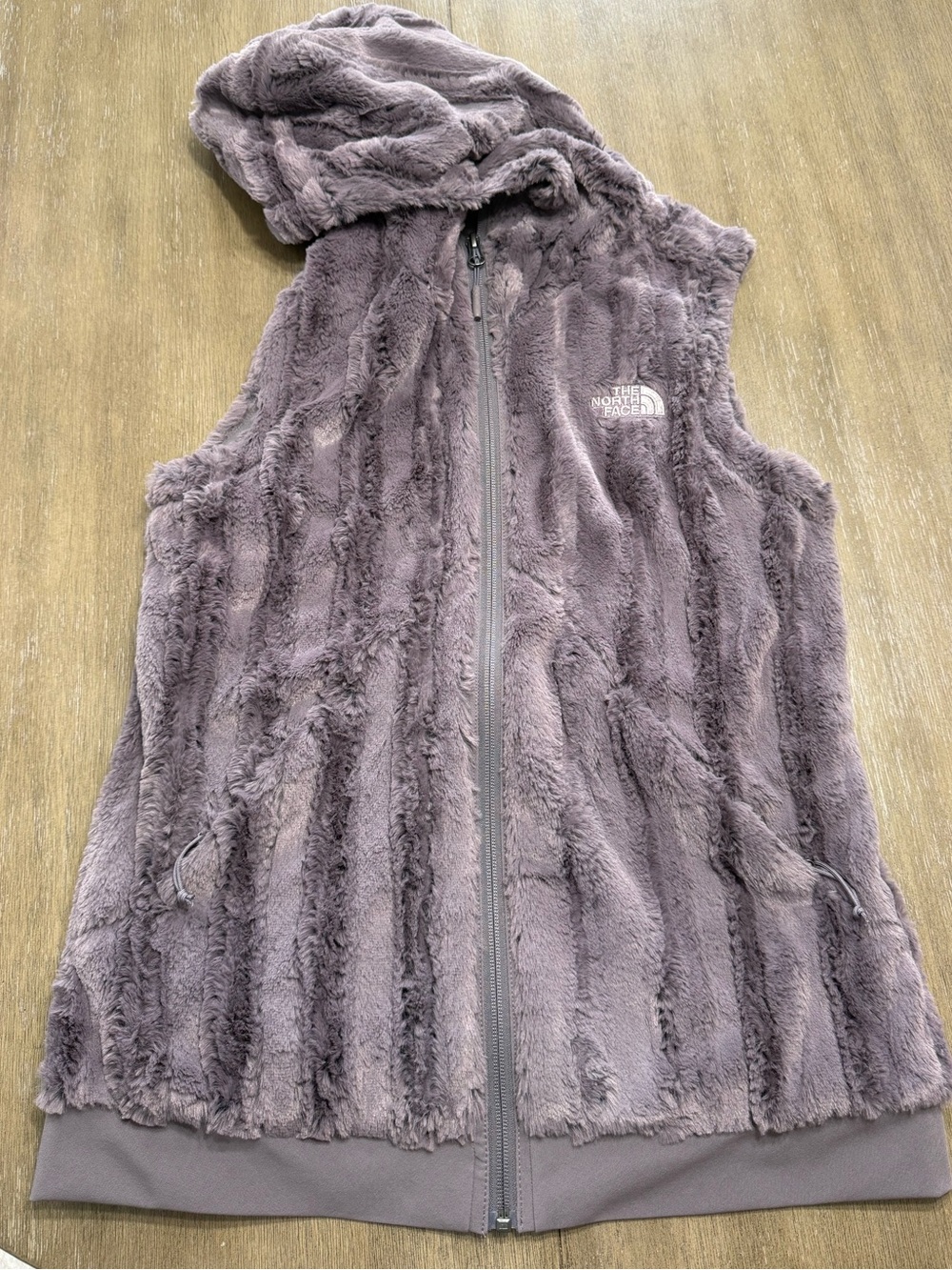 The North Face Plush Hooded Vest in Dusty Gray/ Lavender